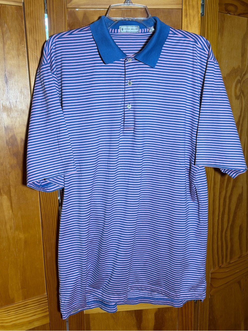 Peter Millar Men’s Pink & Blue Striped Polo Shirt|Sz L|Golf, Casual